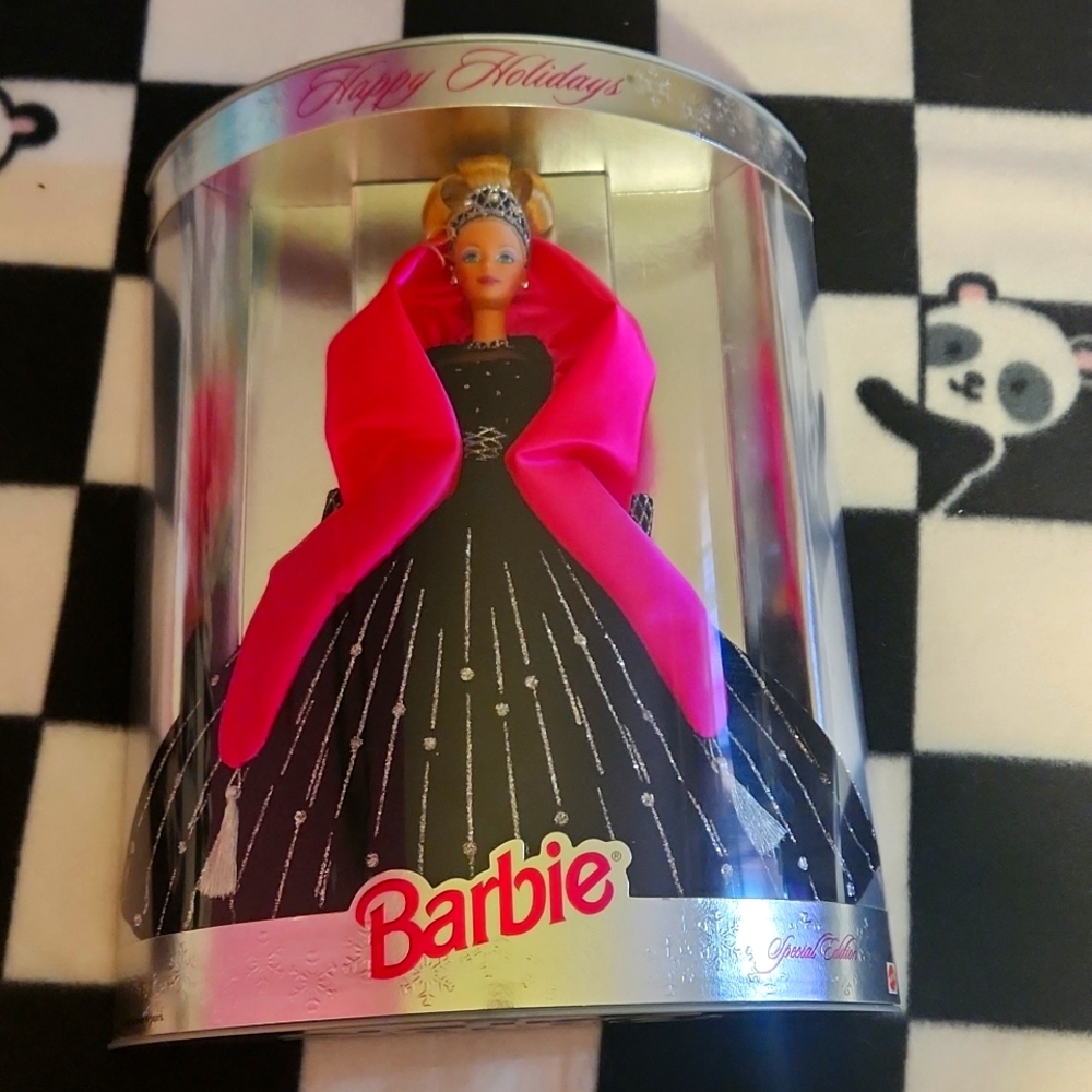 1998 happy holidays black and pink Barbie